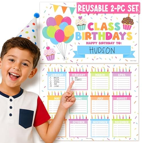 Happy Birthday Bulletin Board Set for Classroom - Dry Erase Birthday Calendar for Classroom Decor, Reusable Class Birthdays Chart, Preschool Kindergarten Elementary Bulletin Board Decorations - Image 1