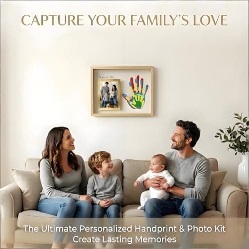 Horizontal Wood Family Handprint Kit 3D Frame Rustic Grandparents Gift - Thumbnail 4