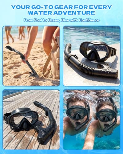 Aegend Diving Dry Snorkel for Adult & Youth - Foldable Snorkeling Gear with Top Dry Valve, Perfect for Snorkeling, Freediving, Swimming and Scuba Diving (Black) - Thumbnail 5