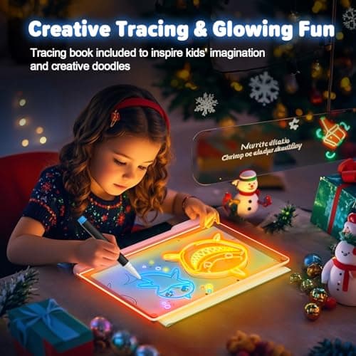16-Inch Rechargeable LED Drawing Board, 9-Color Light Modes, Neon Art Dry Erase Light Up Doodle Glow Pad with Built-in Stand, Sketching Gift Toy for Kids/Girls/Teens, 5 Markers & Tracing Book - Thumbnail 5