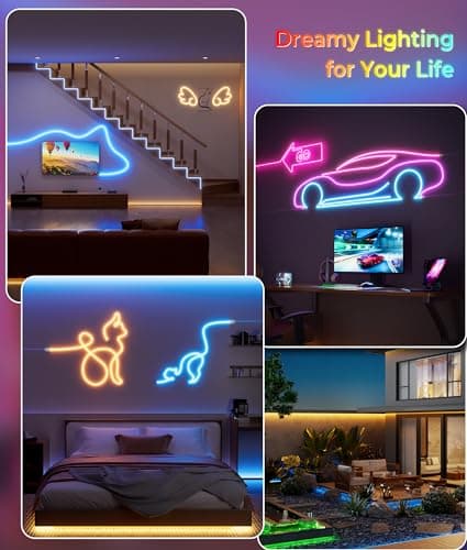 DeckTok Led Neon Rope Lights - Flexible Led Control with App/Remote Rope Lights 16.4FT Multiple Modes RGB IP65 Waterproof Outdoor Neon Music Sync Gaming Strip for Christmas Decor Indoor/Outdoor - Thumbnail 6