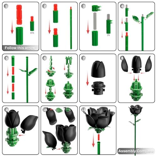 Black Rose Bouquet Building Set, 12Pcs Botanical Collection Gothic Decor - Thumbnail 6