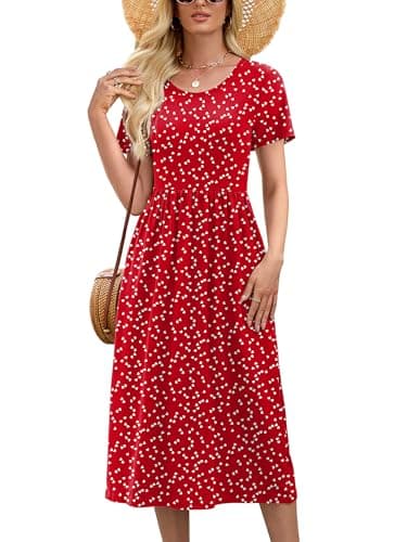 Heymoments Women's Dresses Floral Print XX-Large Wedding Guest A line Crewneck Short Sleeves Casual Flowy Swing Cocktail Slimming Birthday Party Summer Travel Long Midi Dresses - Image 1