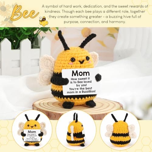 Mother Birthday Gifts for Mom from Daughter Son - Mom Gifts Mother in Law Anniversary Happy Birthday Gift Ideas for Best Moms Ever Mama Mommy, Christmas White Elephant Cute Small Crochet Bee Present - Thumbnail 2