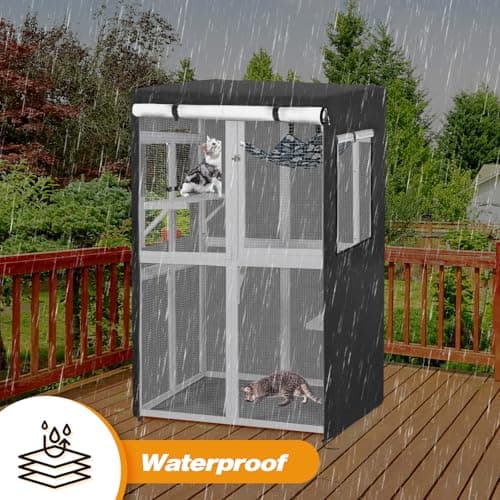 Colewin Catio Cover,41" L x 35" W x 65.5" H Cover for Catio Outdoor Cat Enclosure Waterproof, 420D Cat Cage Covers for Nyeekoy Catios, Outdoor Cats Enclosure Covers(Black)(Catios Not Included) - Thumbnail 3