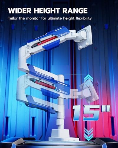 ARES WING CoreArm Single Monitor Mount, Ultrawide Monitor Arm for 24 to 57'' Heavy Duty Curved Screen, Adjustable Gas Spring Monitors Arm Stand up to 66LBS with 75/100/200 Vesa Mount, White - Thumbnail 4