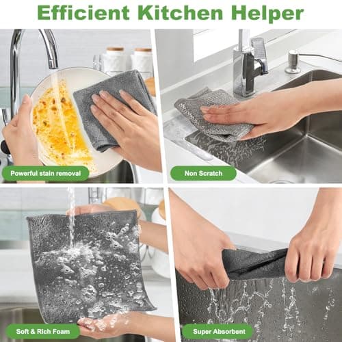 Jeymei 10 Counts Multipurpose Wire Dishwashing Rag,Non Scratch Wire Dishcloth,Microfiber Miracle Cleaning Cloth with Mesh,Dual-Sided Steel Mesh Cloth for Pot,Metal Scrubber for Washing Dishes,Grey - Thumbnail 4