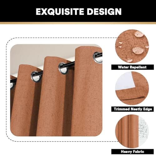 PrinceDeco Blackout Curtains for Sliding Glass Doors 100% Blackout Room Divider Sound Proof Curtain for Bedroom Thermal Curtains Extra Wide Drapes for Living Room,100 X 108 Curtains,Orange - Thumbnail 6