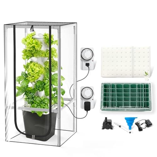 JESLED Hydroponic Tower with 5000K Full-Spectrum Grow Lights, 30 Pods Vertical 6 Tiers Hydroponic Tower, Auto Watering & Lighting for Indoor Herbs, Fruits and Vegetables, High 37"