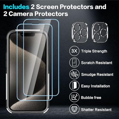 LOQUPE [5 in 1 for iPhone 15 Pro Max Case,with 2 Pack Screen Protector + 2 Pack Camera Lens Protector,Heavy-Duty Tough Rugged Lightweight Slim Shockproof Protective Case for Women,Colorful Butterfly - Thumbnail 5