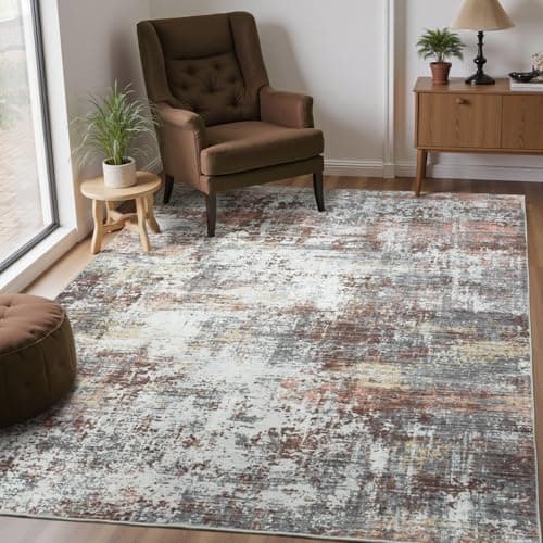 Carpelux 5x7 Area Rugs, Abstract Modern Machine Washable Rugs for Living Room, Neutral Soft Non-Slip Thin Print Floor Carpet for Bedroom Kids Room, Rust Red - Thumbnail 6