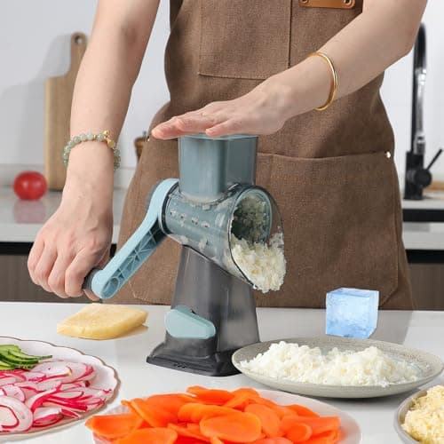 KalraMay Cheese Grater,Rotary Cheese Grater with Handle, Multifunctional Rotary Cheese Shredder Effortlessly Grates Cheese, Vegetables, and Fruits (Blue) - Thumbnail 4