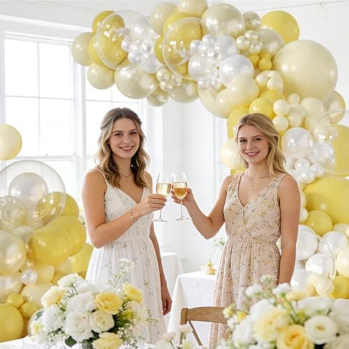 Yellow Balloon Arch Kit, 126Pcs Double Stuffed Pearl Yellow White Clear Balloons for Wedding Baby Shower Bridal Shower Engagement Birthday Party Decorations - Thumbnail 6