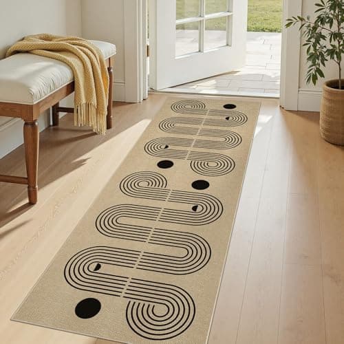 UERMEI 2x6 Outdoor Jute Runner Rug, Neutral Farmhouse Washable Patio Non Slip Carpet, Pet Friendly Mat for Hallway Kitchen Bedroom Laundry - Geometric Brown - Thumbnail 2