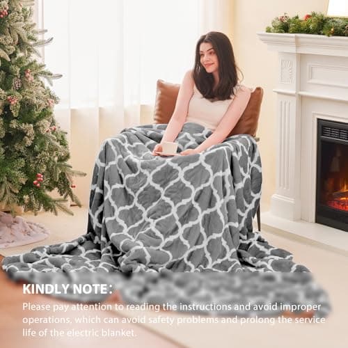 Homemate Heated Blanket Electric Throw - 50“x60“ Heating Blanket with 10 Fast Heat Levels 8 Hours Auto Off Soft Cozy Flannel Over-Heated Protection ETL Certification Keep Warming in Home - Thumbnail 5