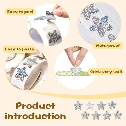 Gsinodrs 1000Pcs Silver Star Stickers - 1 Inch Holographic Self-Adhesive Metallic Foil Star Labels, Sparkly Reward Stickers for Classroom Supplies, Teacher Incentives & Behavior Tracking - Thumbnail 5