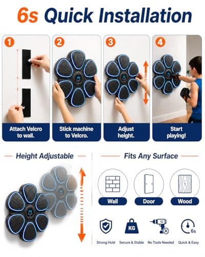 Music Boxing Machine for Kids, Wall Mounted Punching Target with LED Lights & Boxing Gloves, Boys Gifts Age 3-16, Fun Fitness Equipment Birthday Gifts for Teen Boys, Indoor Home,Office,Gym Active Play - Thumbnail 5