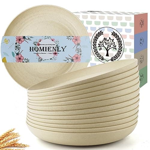 Homienly Deep Dinner Set of 12 - Alternative for Plastic, Microwave and Dishwasher Safe Wheat Straw Plates for Kitchen, Unbreakable Kids (Beige, 10 Inch) - Image 1