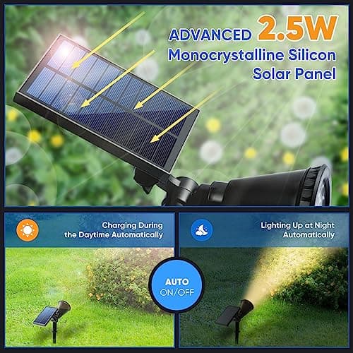 KEV 800 Lumens Solar Spot Lights Outdoor,18 LEDs Solar Flood Lights with 2 Modes &Adjustable &IPX65 Waterproof,Solar Spotlight for Driveway/Backyard/Patio Landscape/Tree/Garage(Warm White,2 Pack) - Thumbnail 3