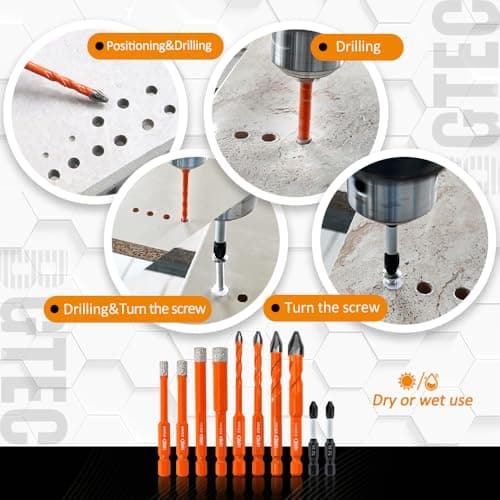 BGTEC Diamond Drill Bit Set 10PCS - 5/6/8/10MM Tile Bits & 5/6/8/10MM Eccentric Drill bit with PH2 Screwdriver Bit for Porcelain Tile Marble Granite Concrete Wood Masonry - Thumbnail 2