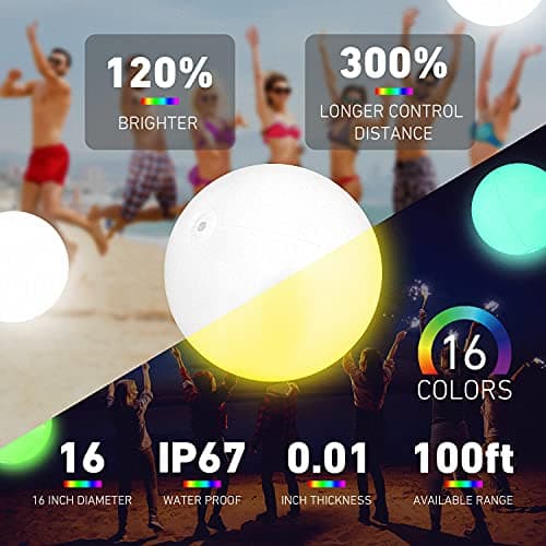 Pool Toys - LED Beach Ball with Remote Control - 16 Colors Lights and 4 Light Modes, 100ft Control Distance - Outdoor Beach Party Games for Kids Adults, Pool Patio Garden Decorations (1PCS). - Thumbnail 2