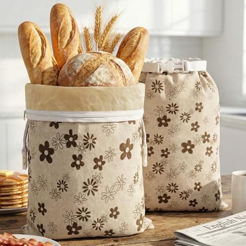 Coizyoe Reusable Beeswax Bread Bags-17"x13" Large Bread Bags for Sourdough & Homemade Cloth BreadBags Keeps Fresh Longer 2Pack (Flower Pattern) - Image 1