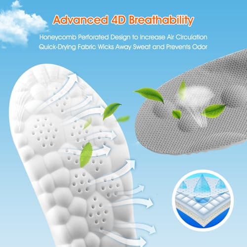 4D Cloud-Like Comfort Soles for Men - Soft Memory Foam Cushioning Insoles - Trim to Fit Steppers Insoles with Arch Support for Foot Pain Relief and Fatigue Reduction(US M 7.5-10.5) - Thumbnail 3