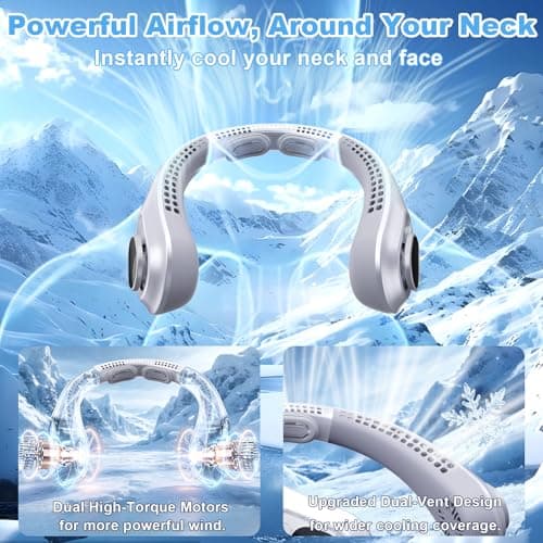 FYALLASO Portable Neck Fan Rechargeable - [with LED Display] 5 Speeds, 5000mAh Battery Operated Wearable Personal Cooling Bladeless Fan for Outdoor Travel, Gifts for Men Women Kids,Gray - Thumbnail 3