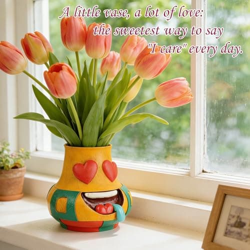 U WONDERFUL Cute Flower vase - Flower Vase Unique, Funny Cool Face Vase, Gifts for Couples, Home Decor Living Room, Art Deco Vase for Table Centerpiece Wedding Dining Office House - Thumbnail 2