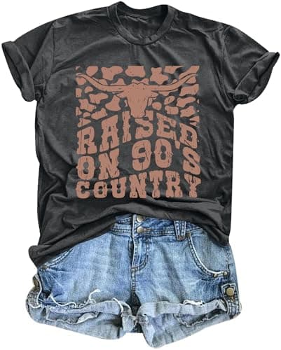 Raised on 90s Country Shirt Womens: Country Concert Outfit Country Music Tshirt Vintage Graphic Short Sleeve Tees - Image 1