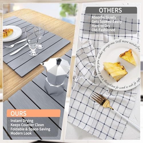 HotFox Dish Drying Mat for Kitchen Counter – Quick Dry Stone Drying Mat, Foldable Diatomaceous Earth Pad, Non-Slip Kitchen Sink Drying Mat, Large Fast Drying Stone Mat for Dishes, Coffee Maker, Grey - Thumbnail 2