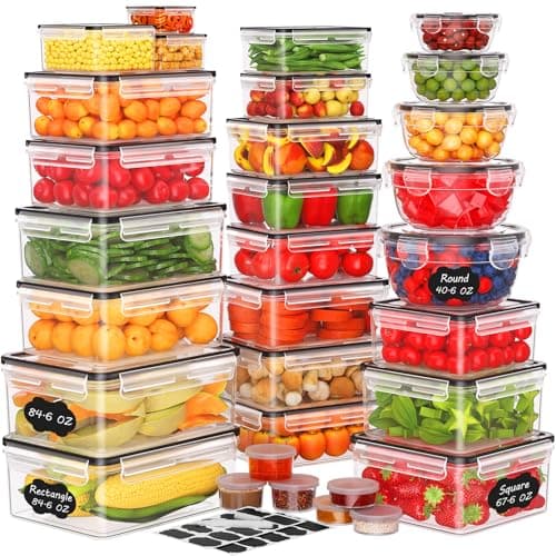 62 PCS Large Food Storage Containers with Lids Airtight (31 Lids & 31 Containers)- 85 OZ Reusable Plastic Leakproof Meal-Prep Container for Kitchen Storage Organization Microwave/Dishwasher Safe - Image 1