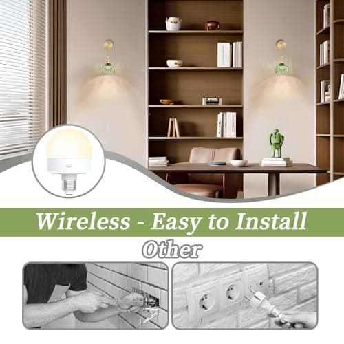 Kavedod Battery Operated Wall Sconce CCT Dimmable Wireless Sconcesm Vintage Light Fixture with Green Tulip Glass Lampshade Wall Decor Set for Living Room Bedroom Bedside Bathroom 1PC Green - Thumbnail 2