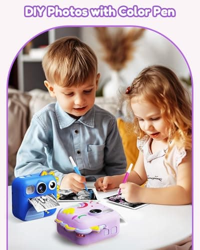 KOKODI Kids Camera Instant Print, Toddler Cameras Christmas Birthday Gifts for Girls Age 3-12, Digital Video Instant Printable Camera for Kids,Toys for Ages 5-7 Girls (Purple) - Thumbnail 3