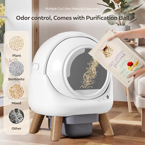 Beokeo Automatic Litter Box, Self Cleaning Litter Box for Multiple Cats with App Control, Dual Safety Protection, Odor-Free Waste Disposal, Includes Trash Bags, White - Thumbnail 3