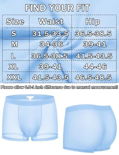 Avidlove Mens Underwear Trunk Breathable Mesh Boxer Briefs Sexy Lingerie Boxer Shorts for Men Blue M - Thumbnail 6