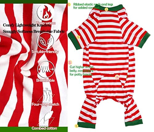 Sychien Dog Christmas Pajamas Extra Large,Red and White Striped Pjs for Boy Girl Dogs,Thermal Warm Cotton Christmas Holiday Jumpsuit for Big Dog,3XL - Thumbnail 2