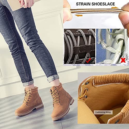 Athlefit Women's Work Waterproof Hiking Combat Boots Lace up Low Heel Booties Ankle Boots Size 11 Camel - Thumbnail 6