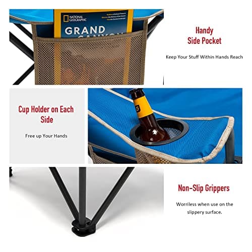 SUNNYFEEL Camping Chairs for Adults, Oversized Camping Chair Heavy Duty 500LBS, Portable Lawn Chair with Cup Holder, Side Pocket&Bag for Outdoor Camping/Beach/Picnic/Fishing, Blue - Thumbnail 5