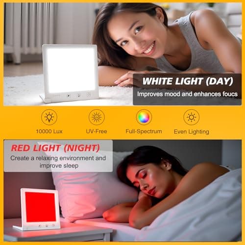 DABLEIBEN Sun Light Therapy Lamp with Red Light - 10000 Lux LED Sun Light Therapy Lamp for Face, Improving Mood, Energy, Sleep & Skin Care, with 4 Light Modes & 5 Brightness Levels, Timer, UV-Free - Thumbnail 4