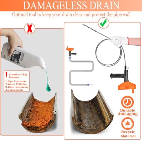 Drain Snake Auger（33 Feet）, Plumbing Snake Drain Hair Clog Removal Tool, Heavy Duty Snake Auger, Sink Unclogger Drain Cleaner Tool for Bathroom Kitchen Tub Shower Drain Clog Remover with Gloves - Thumbnail 4