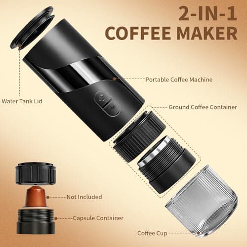 Portable Coffee Maker Set - Travel Coffee Maker, Electric Espresso Machine for Camping, Travel, Car, RV, Hiking, with Ground Coffee & Capsule Accessories, Milk Frother, Grinder, Gift for Coffee Lover - Thumbnail 2