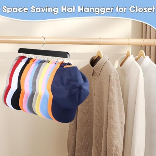 Dntorx Hat Hangers for Closet, 2 Pack Hat Organizer for Baseball Caps with 14 Hooks Space Saving Hat Racks Ball Caps Hat Holder Organizer Tie Belt Hanger for Closet Storage Solution (Black) - Thumbnail 3