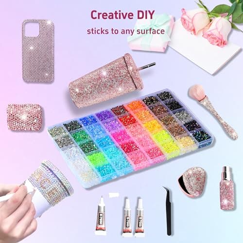 40 Colors Rhinestones Bedazzling Kit, 40000Pcs 3mm Flatback Rhinestones for Bedazzling with B7000 Glue, Tweezer & Pickup Pen, Sparkle Bedazzled Kits for Nail Art DIY Crafts Shoes Phone Case - Thumbnail 2