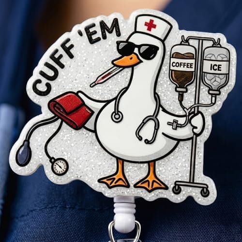 Retractable Badge Reel with Alligator Clip, Heavy Duty, Cute Funny ID Name Tag Holder for Nurses, Doctors, Teachers, and Office (Pink-Cuff 'em) - Thumbnail 2