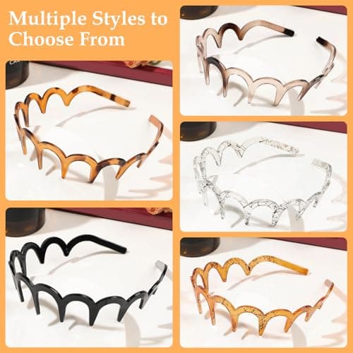 HJKLIUT 5Pcs U Shape Fashion Tooth Hair Comb Headband, High Cranium Head Bands for Women's Hair, Wavy Teeth Hairs Hoop, Vintage High Cranium Hairband for Women (5Pcs Mix, One Size) - Thumbnail 6