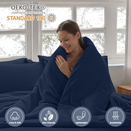 Homelike Moment King Size Comforter Set 7 Piece, Navy Bed in a Bag King Size Bed Set Lightweight and Machine Washable - Thumbnail 3