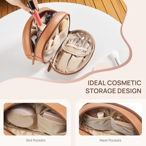 Telena Medium Makeup Bag, Travel Make Up Bag for Women, Vegan Leather Cosmetic Bag for Travel Essentials - Thumbnail 3