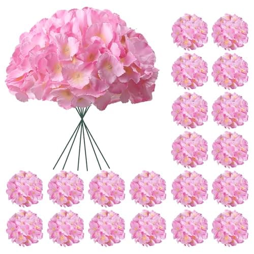 BSMYBO 50pcs Hydrangea Artificial Flowers Pink Faux Hydrangea Flowers Heads with Stems Silk Flowers for Wedding Arch, Table Centerpieces, Home, Garden, Baby Shower, Party Decor