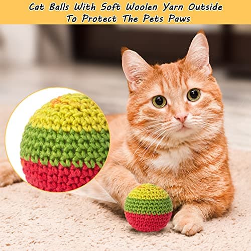 Retro Shaw Cat Toys Balls, Yarn Cat Ball with Bell Inside, Kitten Toys for Indoor Cats Kitty, Interactive Cat Nip Chew Toys for All Pet Breed 6 Pack - Thumbnail 2